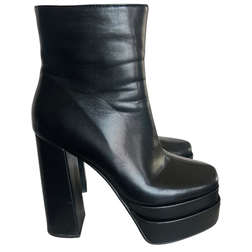 Black Platform Ankle Boots Size 38 Chunky Block Heel Y2K Goth - Picture 2 of 10